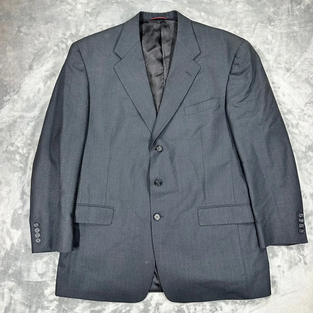 Hart Schaffner & Marx Boardroom Blazer Mens 44L Gray Virgin Wool 3 Button Jacket